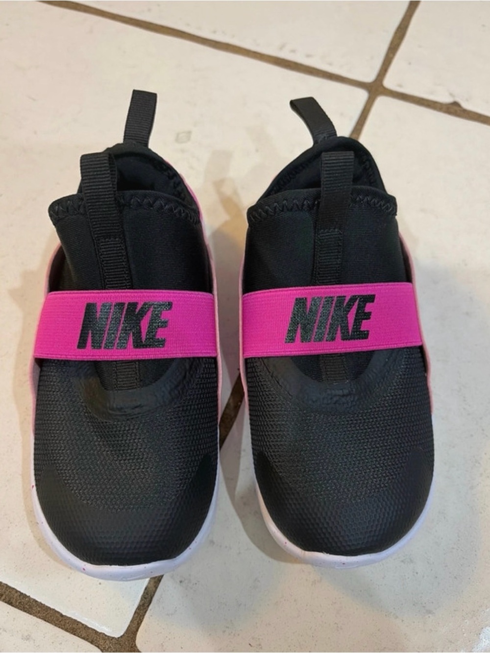 Nike Kids Black Slip-On Sneakers with Pink Strap